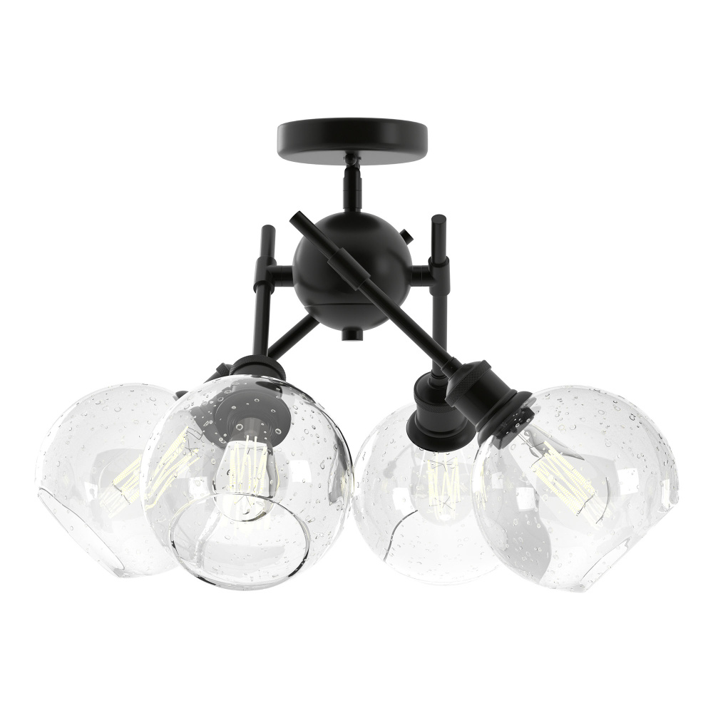 Wry Lighting Axel 4-light Semi-Flush Mount in Matte Black and Globe Seeded Glass